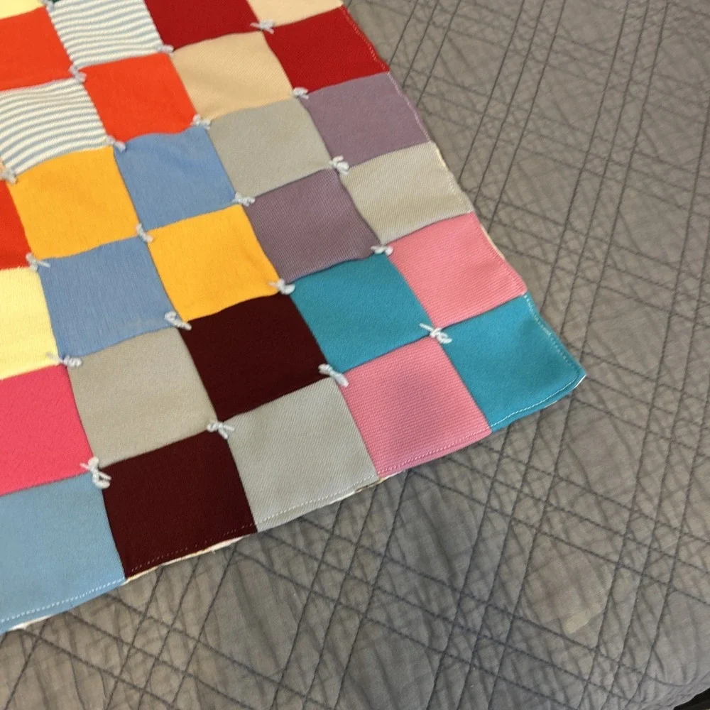 Vintage Handmade Colorful Patchwork Floral Square Quilt 45